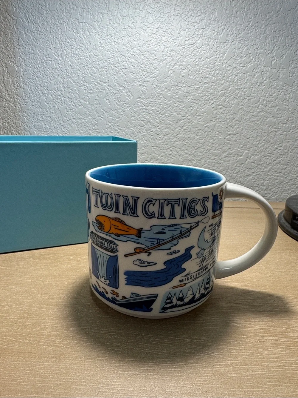 Starbucks Twin Cities Illustrated White Blue and Orange City Mug